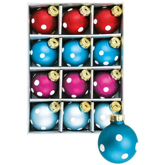 Karácsonyi pöttyös üveggömbök 3cm, 12db