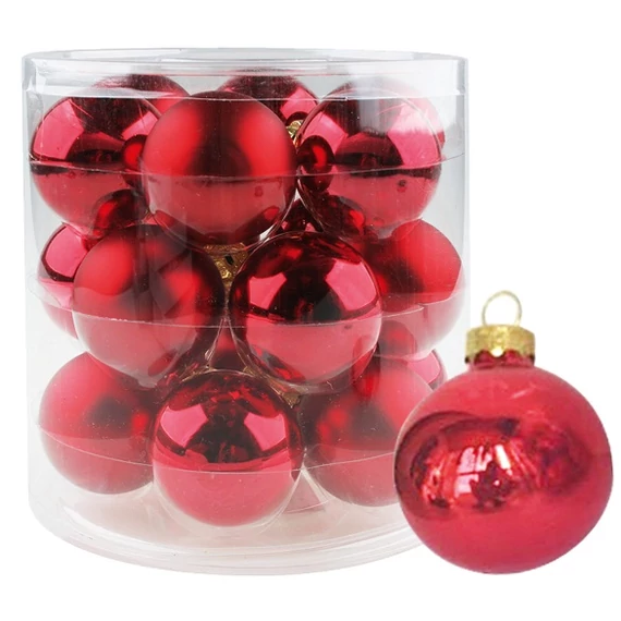Felakasztható piros üveggömb 4cm, 18db