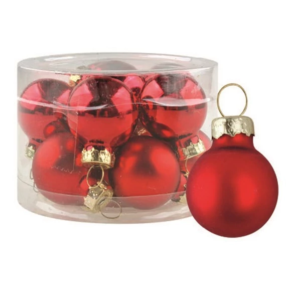 Piros üveggömbök 2,5cm, 12db