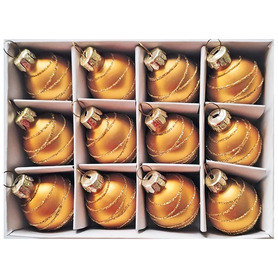 Csillámos arany üveggömbök 3cm, 12db