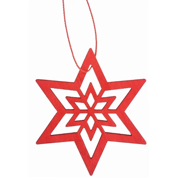 Felakasztható, fa, piros csillag 10 cm