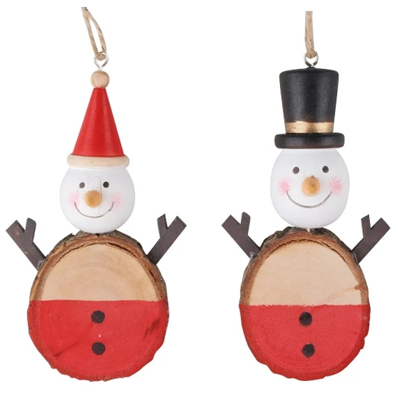 Felakasztható fa hóember 7x11,5cm