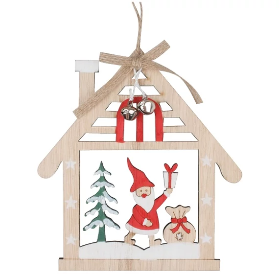 Felakasztható fa  házikó télapóval 14,5 cm