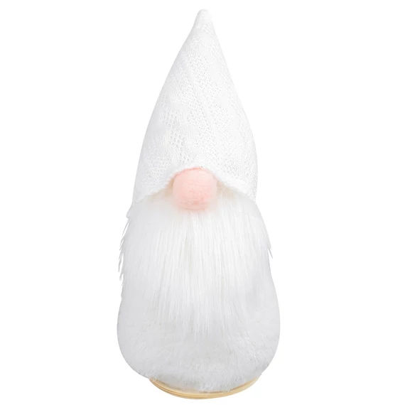 Fehér, kötött sapkás manó 21 cm