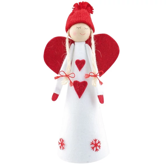 Álló angyalka 20 cm, piros ruhában