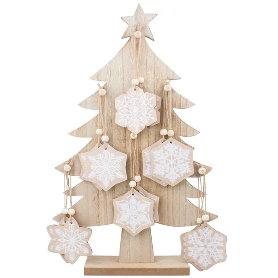 Fából készült fenyőfa 41 cm, 12db /6 cm hópehellyel