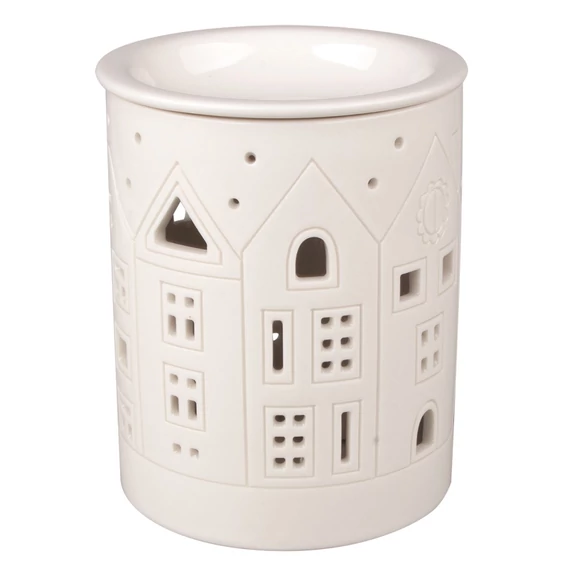 Aromalámpa, fehér porcelán házak 11x13,5 cm