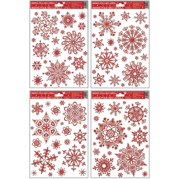 Ablakmatrica 20 x 30 cm - Csillámos piros hópelyhek hó effektussal