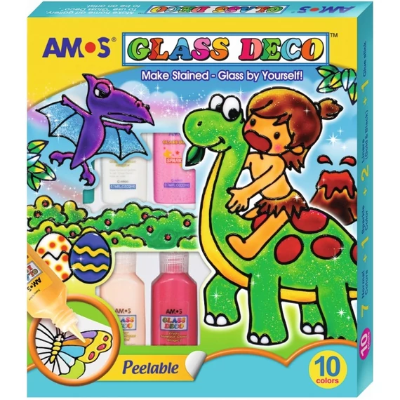 Üvegfesték készlet  8 szín x 22 ml + 1 fekete kontúr 40 ml + 1 arany kontúr 22 ml + sablonok, fóliák