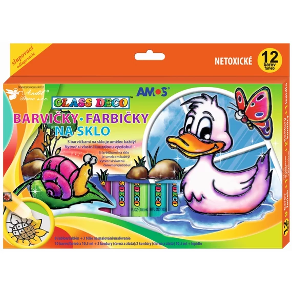 Üvegfesték  készlet  12 szín x 10,5 ml  + fóliák, sablonok és ragasztóstift