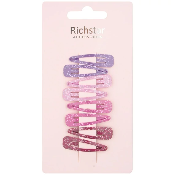 Színes, csillámos hajcsatok , 4 cm, 8 db