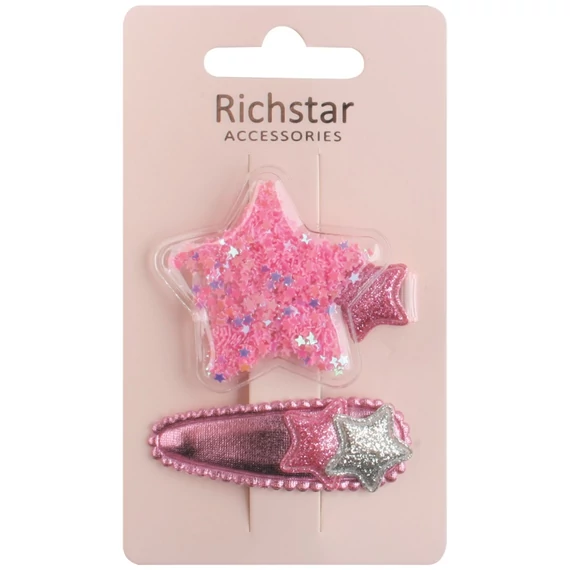 Csillámos rózsaszínű hajcsat 6 cm, 2 db