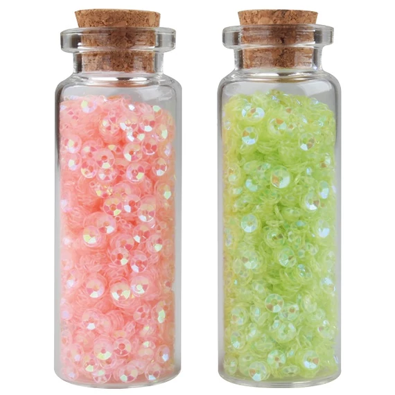 Rózsaszínű és zöld flitterek üvegecskékben 2 x 6 g