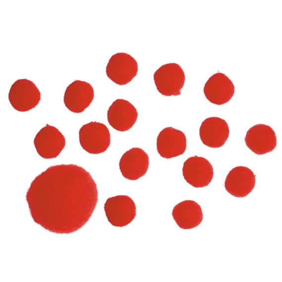 Pompon 2,5 cm , 18 db - piros