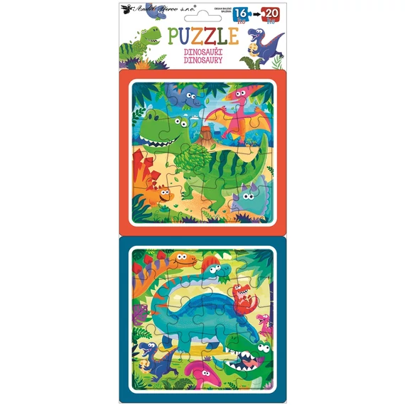 Puzzle 2 kép 15 x 15 cm , 16 db és 20 db , dínók