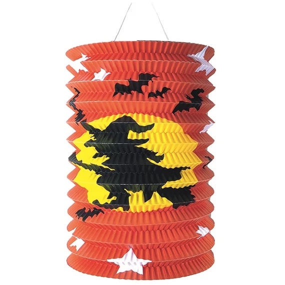 Hengeres lampion boszorkánnyal 15 cm