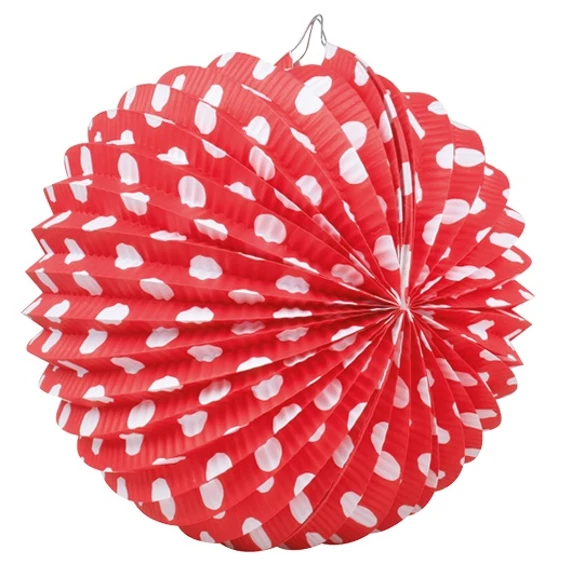 Gömb alakú piros pöttyös lampion 23 cm