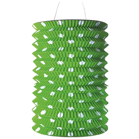 Henger alakú zöld pöttyös lampion 15 cm