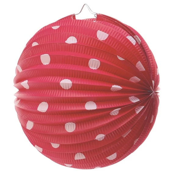 Piros pöttyös lampion 25 cm