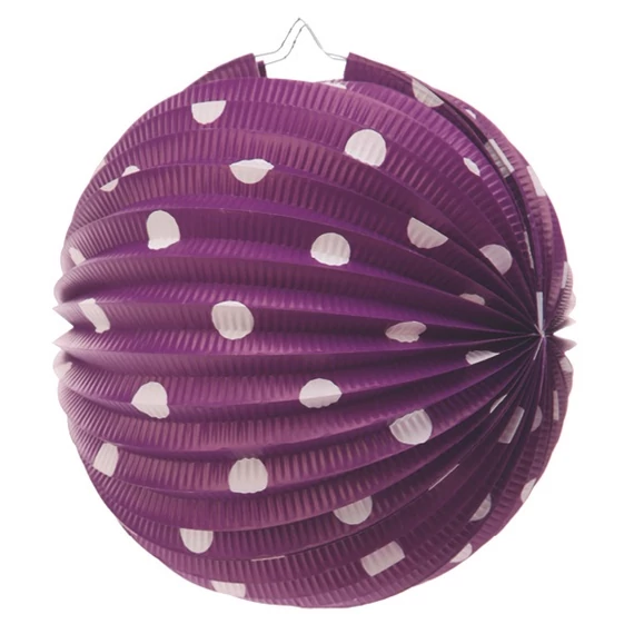 Pöttyös lila lampion 25 cm