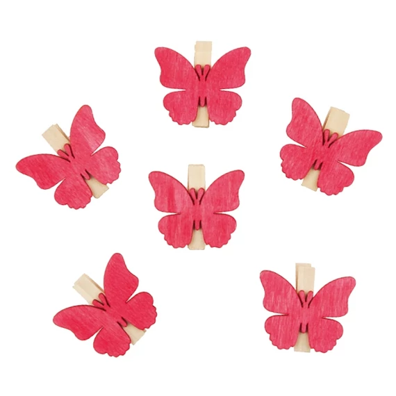 Fa pillangók csipeszen, 4 cm , 6 db