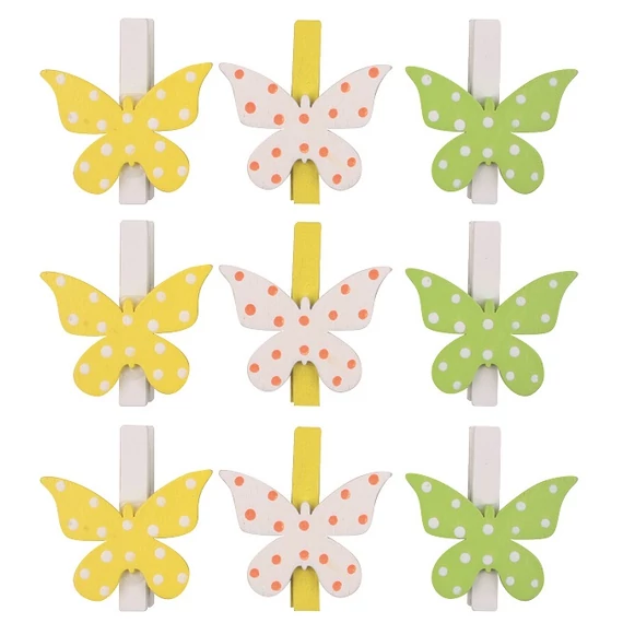 Fa pillangók csipeszen 4,5 cm, 9 db