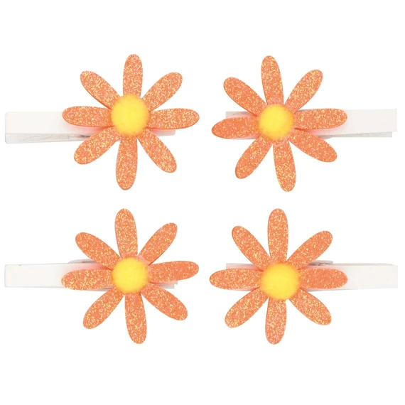 Csillámos filc virágok csipeszen 5 cm, 4 db