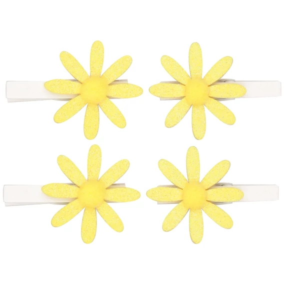 Filc csillámos virágok csipeszen 4 db, 5 cm