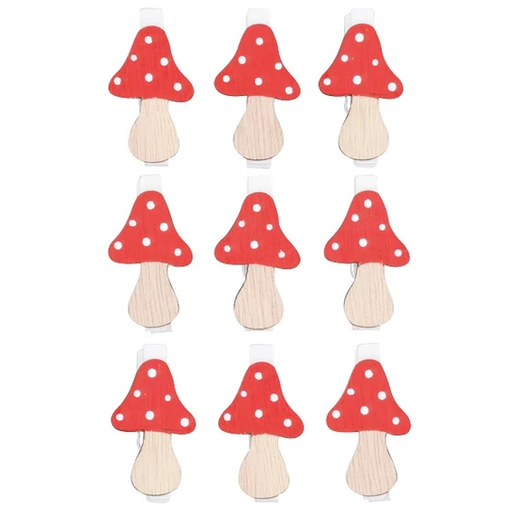 Fa gombák csipeszen, 4,5 cm, 9 db
