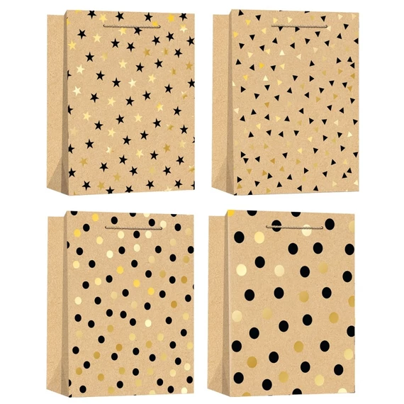 Ajándéktáska kraft papírból arany dombornyomással M 18 x 23 x 10 cm