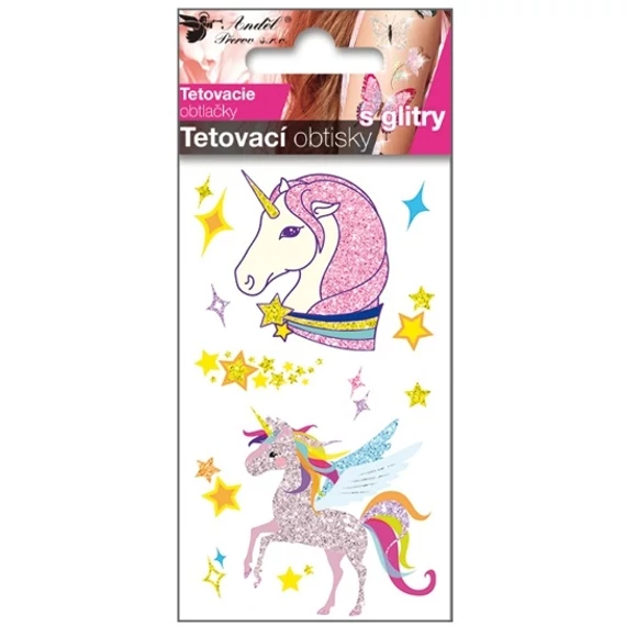 Tetováló matrica 6 x 10,5 cm  csillámos egyszarvú