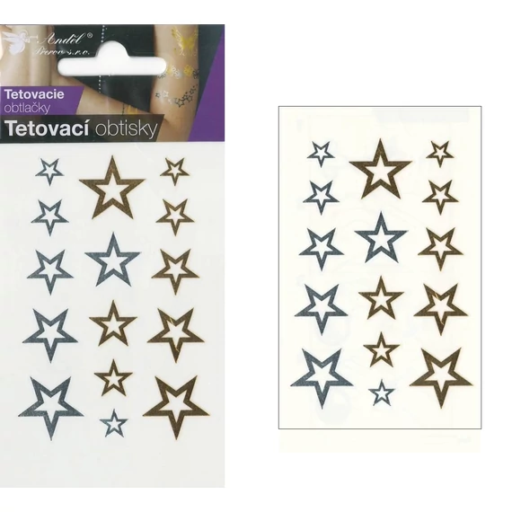 Tetováló matrica 6 x 10,5 cm  arany, ezüst csillagok