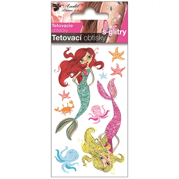 Tetováló matrica 6 x 10,5 cm  csillámos tengeri sellők