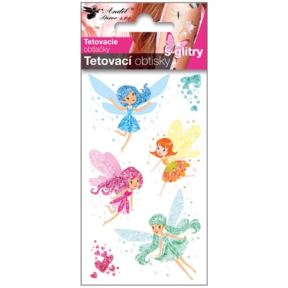 Tetováló matrica 6 x 10,5 cm  csillámos színes tündérek