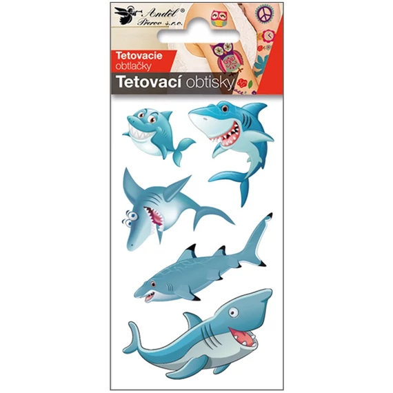 Tetováló matrica 6 x 10,5 cm  vidám cápák