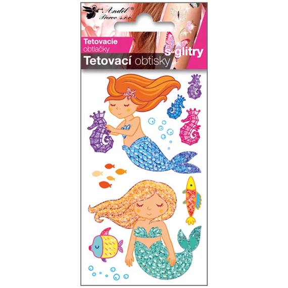 Tetováló matrica 6 x 10,5 cm  csillámos sellők