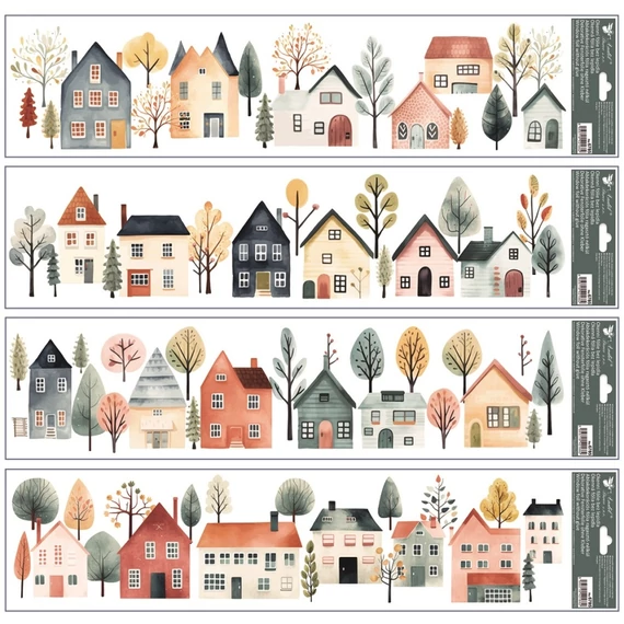 Ablakmatrica akvarell házikók 60 x 22,5 cm / 1 db