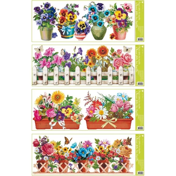 Ragasztómentes  ablakmatrica 55x22,5cm  – Virágok cserépben 