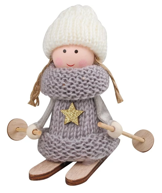 Síelő kislány szürke pulóverben  12 cm