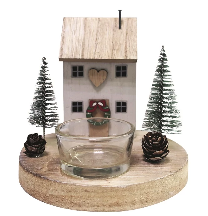 Mécsestartó házikóval és fenyőfákkal  12x12x12 cm