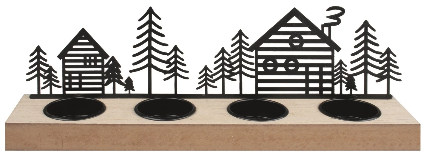 Mécsestartó 30x9x6 cm  - Álló dísz, fém házzal négy mécseshez 