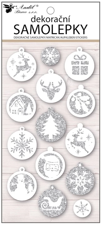 Matrica  10 x 21 cm  - Csillámos plasztik karácsonyfa díszek
