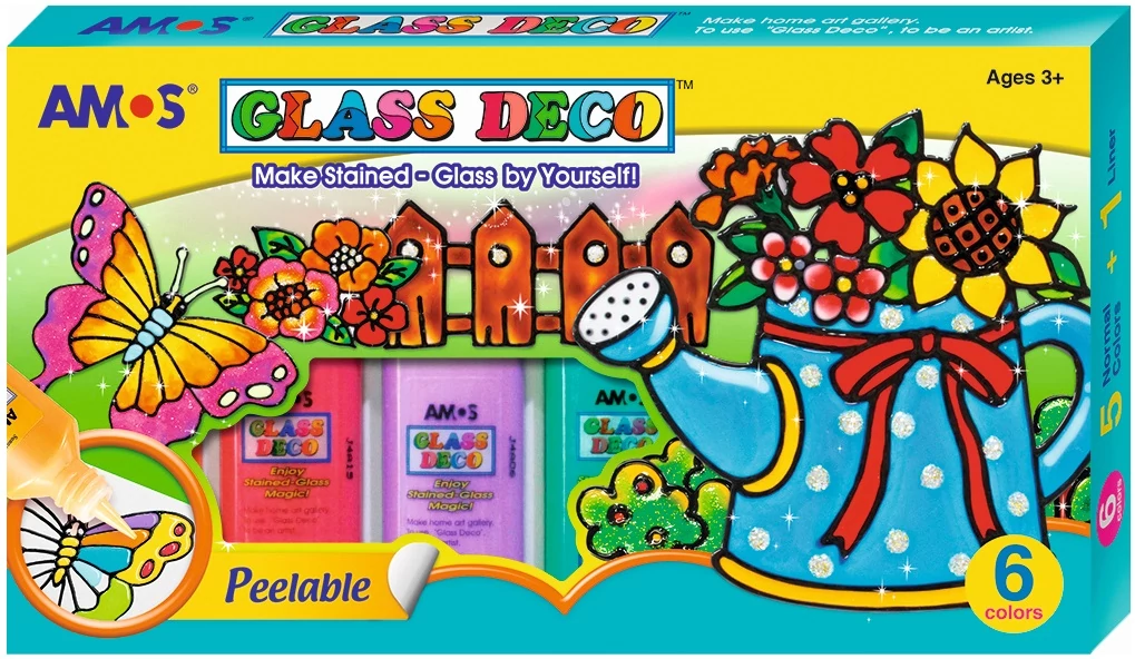 Üvegfesték  készlet  5 + 1 szín x 22 ml, sablonok és fóliák