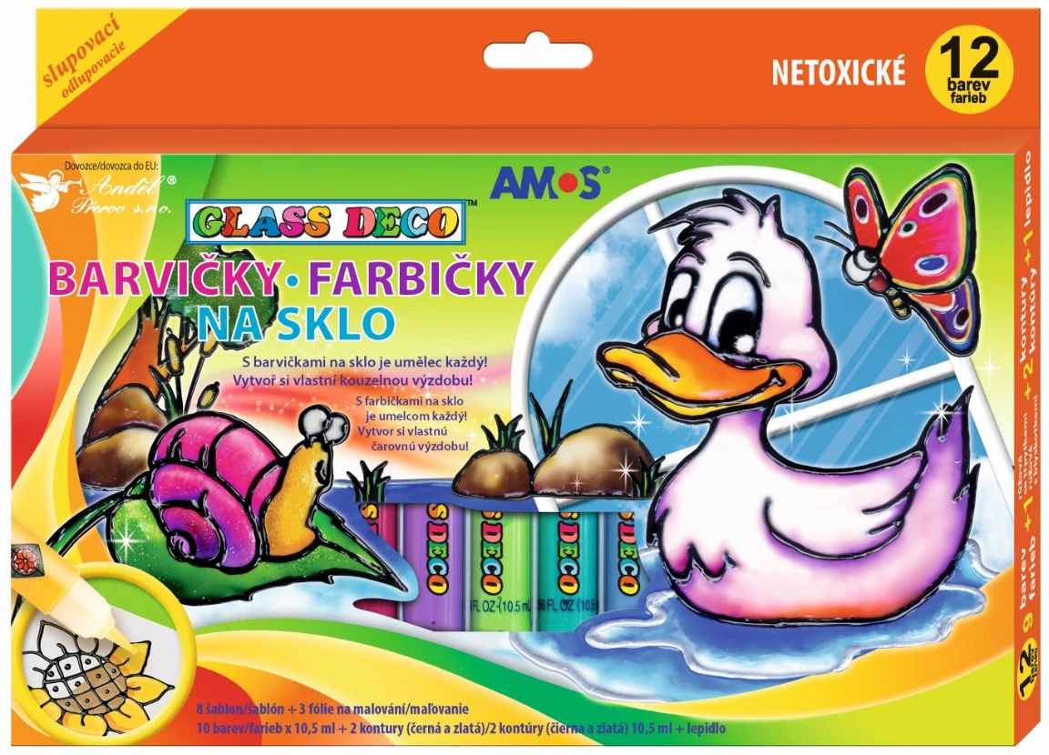 Üvegfesték  készlet  12 szín x 10,5 ml  + fóliák, sablonok és ragasztóstift