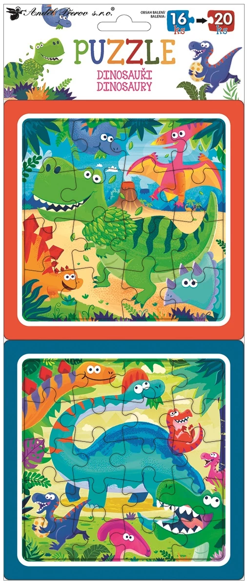 Puzzle 2 kép 15 x 15 cm , 16 db és 20 db , dínók
