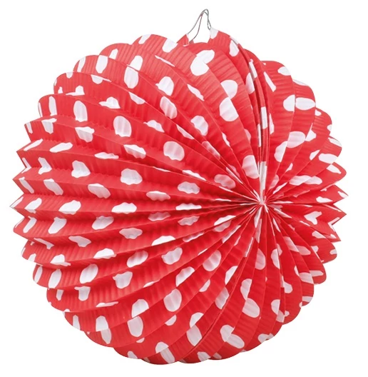 Gömb alakú piros pöttyös lampion 23 cm