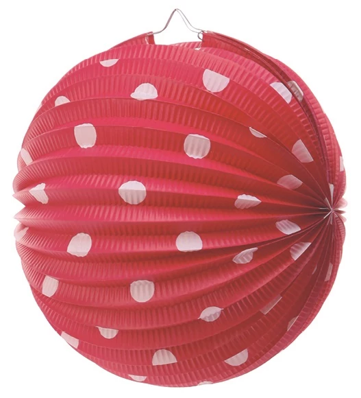 Piros pöttyös lampion 25 cm