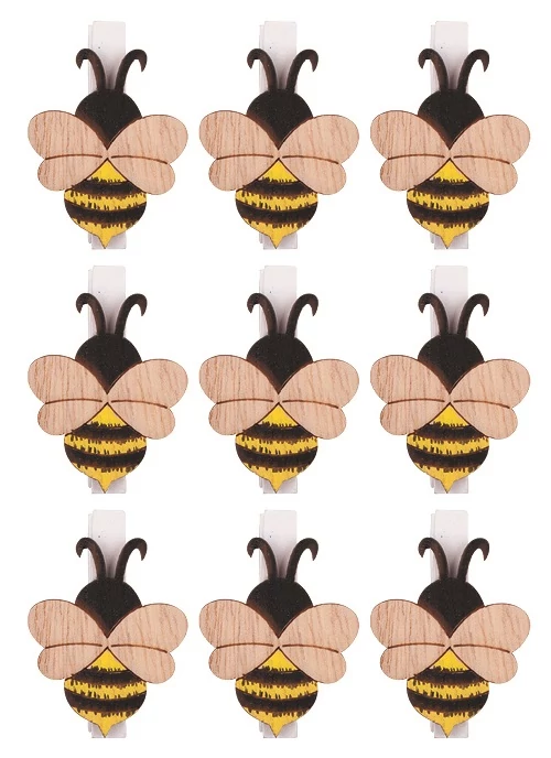 Fa méhecske csipeszen 4,5 cm, 9 db