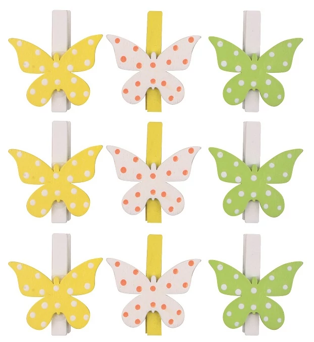 Fa pillangók csipeszen 4,5 cm, 9 db