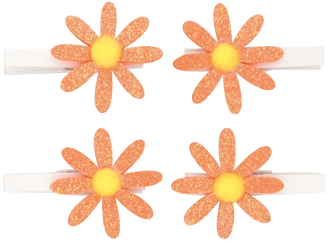 Csillámos filc virágok csipeszen 5 cm, 4 db